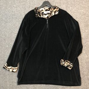 Jason Maxwell Shirt Womens XL Black Velour Leopard Print Sweater Pullover Casual